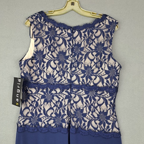 NWT Sangria Dress Women's 14 Tall Navy Floral Lace Bust Formal Maxi Evening Gown - Picture 9 of 15